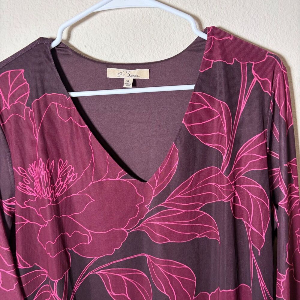 Les Serein Blouse Women's XL V-Neck Floral Long Sleeve Casual Top Shirt - Picture 3 of 8